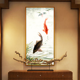 中式玄关装饰画现代客厅壁画竖版墙画过道走廊挂画餐厅书房福鱼图