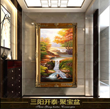 手绘油画欧式风景画客厅玄关过道走廊装饰画竖壁画风水挂画聚宝盆