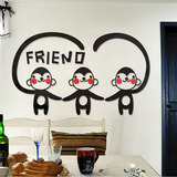 小猴立体墙贴画韩国可爱卡通亚克力墙贴儿童房卧室墙壁装饰贴画