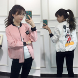 2016春装新款米奇老鼠印花棒球服女短款宽松韩版短外套学生夹克衫