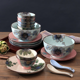 素宝 陶瓷碗套装 中式餐具套装 手绘釉下彩高温瓷器 碗盘碗碟套装