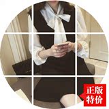 A哚啦2016春装新款韩版白色衬衫中长款V领荷叶边连衣裙两件套9837