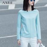 初上市价99元#Amii[极简主义]秋冬季新品打底衫一字领拼接T恤女装