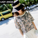 Ladyangel2016新款套头圆领打底衫针织七分袖短款T恤女61150892