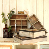 zakka复古木质桌面杂物分隔收纳盒办公桌整理盒3-4-6-8木盒子托盘