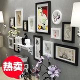 黑白现代简约实木照片墙画框创意组合置物架相框墙卧室背景装饰品
