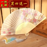 中国风 折叠真丝女扇 女士折扇 传统工艺礼品创意 古典小竹扇子