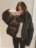 韩国大牌气质黑色纯色宽松保暖可爱面包棉服短款带帽棉衣外套女冬