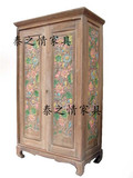 东南亚风格家具实木彩绘衣柜YG-1原木雕花泰式老榆木衣柜衣橱定制