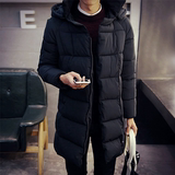冬季韩版男装加厚连帽棉衣冬款中长款青年修身大码羽绒棉袄外套潮
