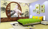 中式背景墙中国风水墨山水江南水墨画玉兰花卉墙纸壁纸壁画3D背景