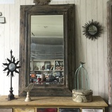 美式乡村复古半身镜做旧悬挂镜实木试衣镜穿衣镜服装店装饰镜子