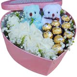 鲜花速递9朵白玫瑰花小熊巧克力礼盒送女友礼物武汉南京同城送花
