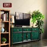 新中式定制家具复古做旧三屉四门电视柜实木客厅地柜复古极美家具