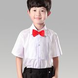 男童短袖白衬衫儿童节目表演出服装男孩钢琴礼服衬衣纯白色大童装