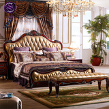 塞瓦那莉家具美式实木真皮床 欧式皮艺1.8米橡木双人床深色卧室H1