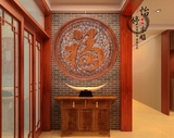 东阳木雕刻花窗挂件客厅中式仿古玄关圆形康熙福字壁挂实木香樟木