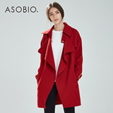 ASOBIO 2015春季新款女装呢大衣 欧美纯色休闲风衣款女式大衣外套