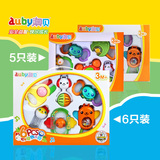 澳贝5只装盒装摇铃6只动物牙胶摇铃奥贝auby幼儿玩具0-1岁