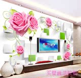 3D立体方块玫瑰花卉卧室婚房无缝墙纸壁画壁纸电视沙发客厅背景墙