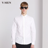 V-MEN威曼潮男新款修身纯棉白色长袖衬衫男商务休闲衬衣610588820