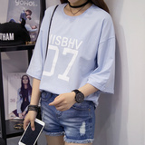 2016夏季最新款韩范女装学生字母大码七分袖t恤女宽松中袖上衣潮