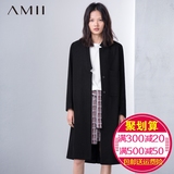艾米Amii旗舰店2016春新不规则立领贴袋长款羊毛毛呢外套11670041