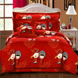 全棉婚庆大红四 六七件套加厚结婚喜庆床单被套床上用品1.8米床