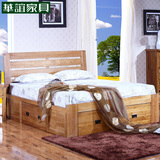 华谊家具 全实木床箱体床1.5米1.8双人床带抽屉储物床白橡木家具
