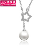 新品925纯银星星锁骨珍珠项链 韩版时尚流行复古女饰品 明星同款