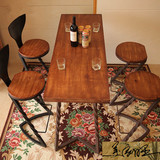 LOFT美式乡村复古做旧实木铁艺酒吧吧台桌椅组合客厅家用休闲凳子