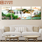 中式流水生财壁画现代客厅装饰画沙发背景墙三联画无框画挂画四联
