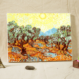 自油自画diy数字油画手绘世界名画梵高黄色天空和太阳下的橄榄树