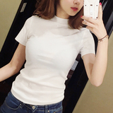 【天天特价】 韩版纯色半高领修身短袖T恤女紧身气质打底衫上衣潮