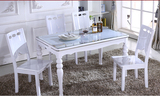 包邮冰花钢化玻璃简约现代实木伸缩餐桌椅组合白色小户型饭桌餐椅