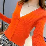 2016春夏新款V领羊毛开衫女装超短款韩版修身小外套针织羊绒毛衣