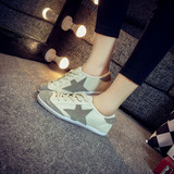 韩国小白鞋女明星同款板鞋休闲运动鞋真皮系带五角星星鞋做旧女鞋