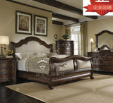 美式实木床法式复古布艺软包双人雪橇床简约现代卧室高端家具定制
