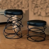 欧式铁艺吧台椅圆形创意凳子弹簧凳工作凳子酒吧椅休闲椅KTV圆椅