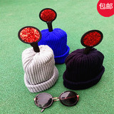 新款秋冬季儿童针织帽子韩男童女童纯色套头帽天线宝宝小孩毛线帽