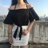 夏季新款韩版修身白色短袖衬衫上衣 韩范百搭显瘦性感吊带衬衣女