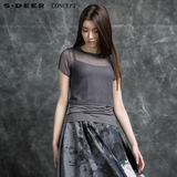 sdeer圣迪奥专柜正品女装新款春轻薄镂空纯色短款针织衫S16183591