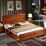 简约现代气压高箱储物床1.5/1.8米中式全实木 双人气动橡木床婚床
