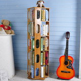 竹庭楠竹旋转书架360度学生简易书架子创意书柜置物架实木小书架