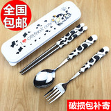 可爱卡通儿童不锈钢旅行餐具套装 筷子勺子叉子创意便携式三件套