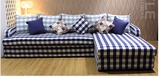 新款美式乡村地中海布艺沙发转角布沙发方格拐角多功能布艺沙发床