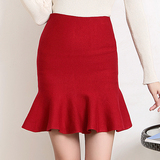 2015年秋冬女装荷叶边包臂裙短裙高腰修身显瘦针织毛线包裙半身裙