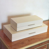 现代新中式软装摆件家居米白色木质漆器长方形禅意首饰装饰品盒子
