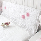 卧室时尚韩式风格优雅洁白搭粉色立体花朵床头套 绗缝夹棉床头罩