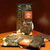 进口高迪瓦GODIVA歌帝梵72%可可杏仁黑巧克力砖排块片 休闲小零食